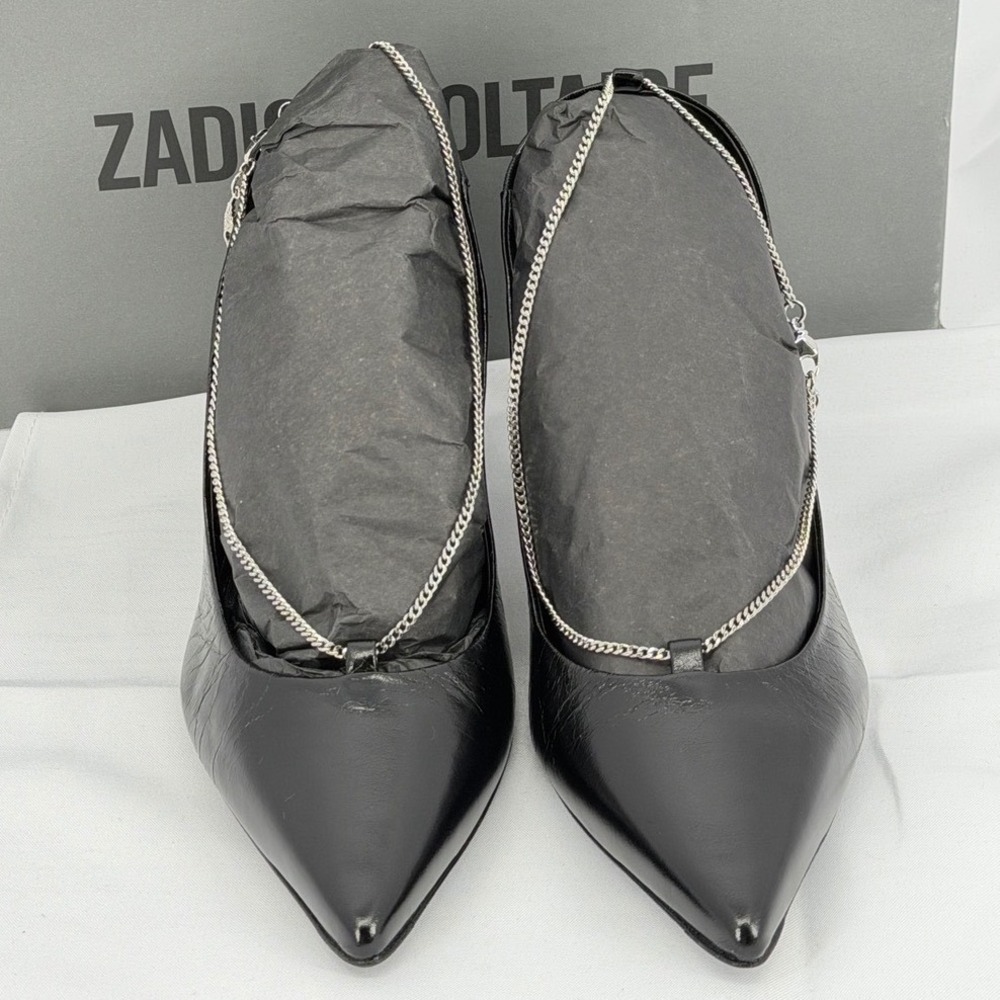 NEW Zadig & Voltaire First Night Black Slingback Anklet Charm Pump Womens 39 / 8